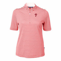 Philadelphia Phillies Cutter & Buck Women's Virtue Eco Pique Stripe Top - Red