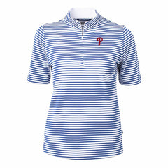 Philadelphia Phillies Cutter & Buck Women's Virtue Eco Pique Stripe Top - Blue