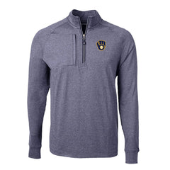 Milwaukee Brewers Cutter & Buck Big & Tall Adapt Eco Knit Stretch Recycled Quarter-Zip Pullover Top - Heather Navy