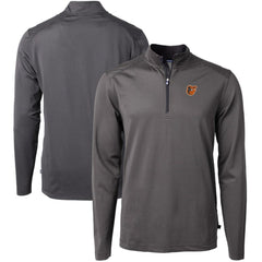 Baltimore Orioles Cutter & Buck Virtue Eco Pique Micro Stripe Big & Tall Recycled Quarter-Zip Pullover Top - Black/Gray