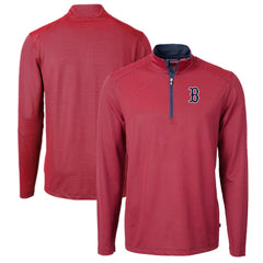 Boston Red Sox Cutter & Buck Virtue Eco Pique Micro Stripe Big & Tall Recycled Quarter-Zip Pullover Top - Red/Navy