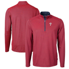 Philadelphia Phillies Cutter & Buck Virtue Eco Pique Micro Stripe Big & Tall Recycled Quarter-Zip Pullover Top - Red/Navy