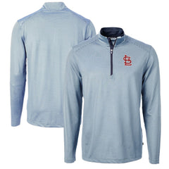 St. Louis Cardinals Cutter & Buck Virtue Eco Pique Micro Stripe Big & Tall Recycled Quarter-Zip Pullover Top - Light Blue/Navy