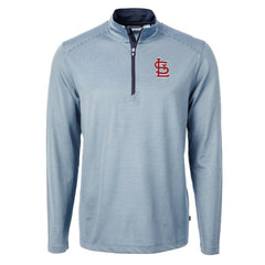 St. Louis Cardinals Cutter & Buck Virtue Eco Pique Micro Stripe Big & Tall Recycled Quarter-Zip Pullover Top - Light Blue/Navy