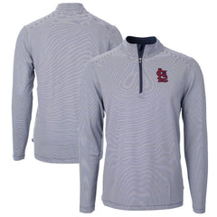 St. Louis Cardinals Cutter & Buck Virtue Eco Pique Micro Stripe Big & Tall Recycled Quarter-Zip Pullover Top - Navy/White