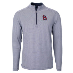 St. Louis Cardinals Cutter & Buck Virtue Eco Pique Micro Stripe Big & Tall Recycled Quarter-Zip Pullover Top - Navy/White