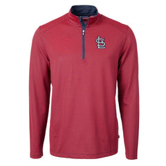 St. Louis Cardinals Cutter & Buck Virtue Eco Pique Micro Stripe Big & Tall Recycled Quarter-Zip Pullover Top - Red/Navy