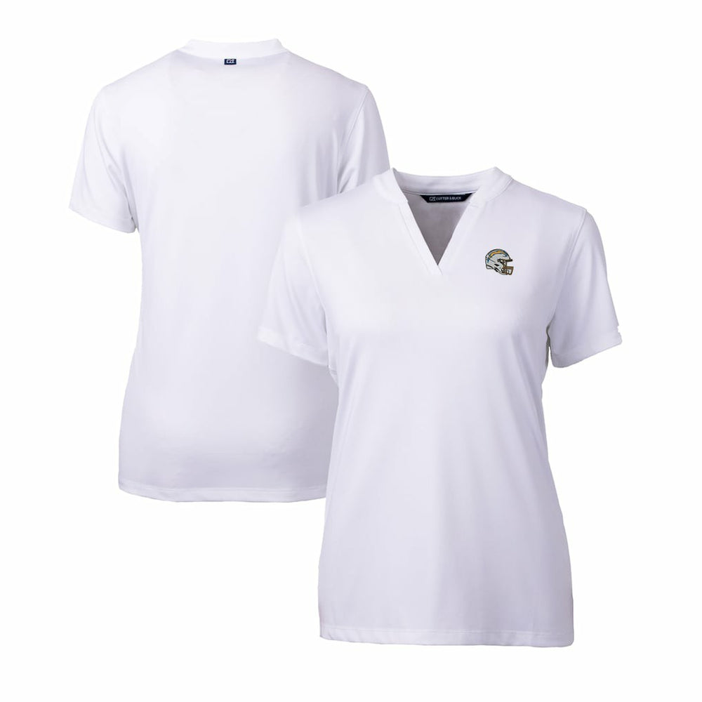 Los Angeles Chargers Cutter & Buck Women's Helmet Logo DryTec Forge Stretch V-Neck Blade Top - White for sale