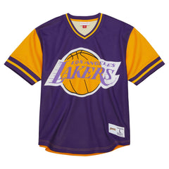 Los Angeles Lakers Jumbotron 3.0 Mesh V-Neck T-Shirt - Purple | Mitchell & Ness online