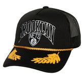 Brooklyn Nets Hardwood Classics Gold Leaf Mesh Trucker Snapback Hat - Black | Mitchell & Ness on sale