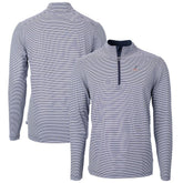 Atlanta Braves Cutter & Buck Americana Logo Virtue Eco Pique Stripe Recycled Quarter-Zip Pullover Top - Navy