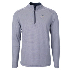 Atlanta Braves Cutter & Buck Americana Logo Virtue Eco Pique Stripe Recycled Quarter-Zip Pullover Top - Navy