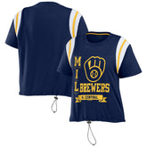Milwaukee Brewers WEAR by Erin Andrews Women's Cinched Colorblock T-Shirt - Navy