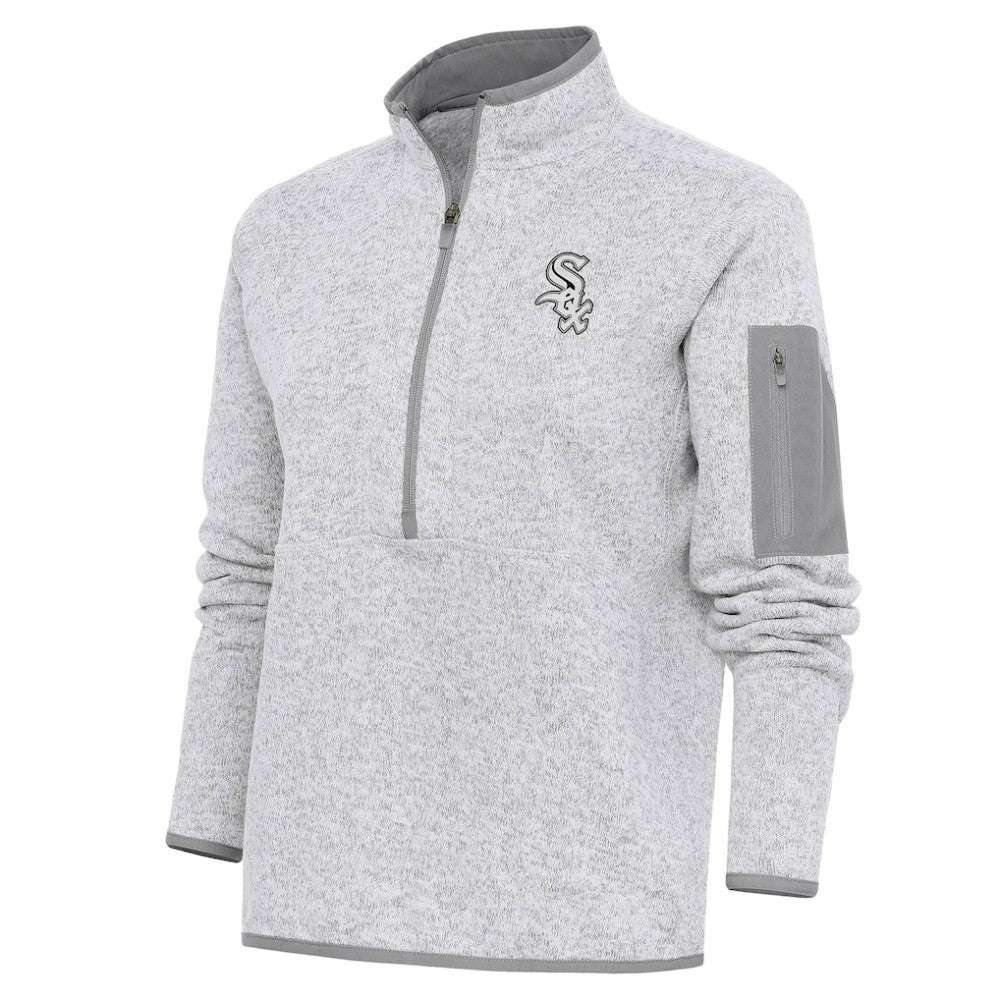 Chicago White Sox Antigua Women's Brushed Metallic Fortune Half-Zip Pullover Jacket - Heather Gray