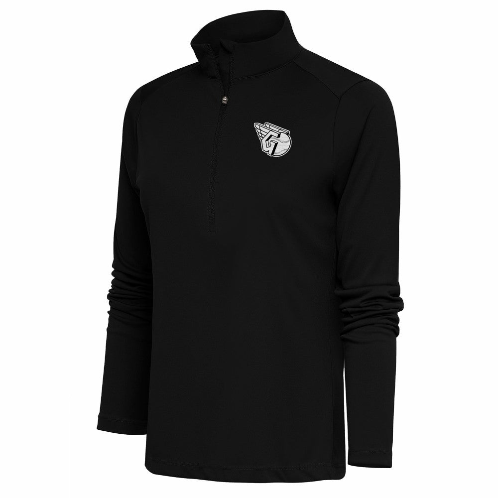 Cleveland Guardians Antigua Women's Brushed Metallic Tribute Half-Zip Pullover Top - Black