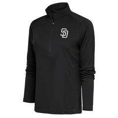 San Diego Padres Antigua Women's Brushed Metallic Tribute Half-Zip Pullover Top - Gray