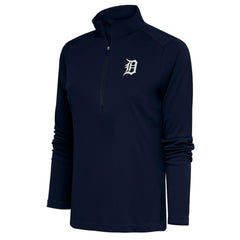 Detroit Tigers Antigua Women's Brushed Metallic Tribute Half-Zip Pullover Top - Navy