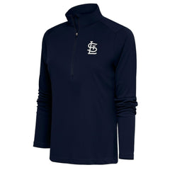 St. Louis Cardinals Antigua Women's Brushed Metallic Tribute Half-Zip Pullover Top - Navy