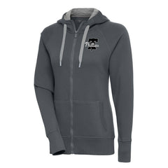 Philadelphia Phillies Antigua Women's Brushed Metallic Victory Full-Zip Hoodie - Charcoal