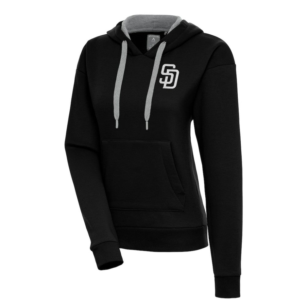 San Diego Padres Antigua Women's Brushed Metallic Victory Pullover Hoodie - Black