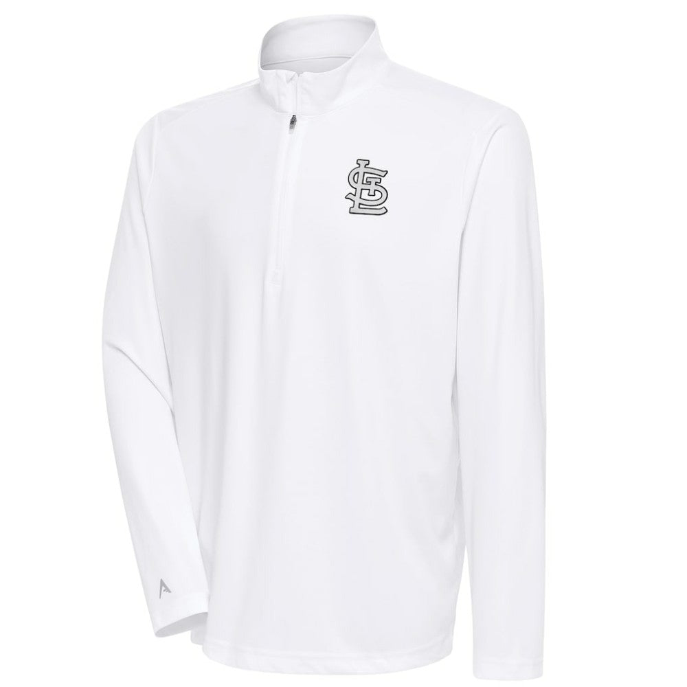 St. Louis Cardinals Antigua Metallic Tribute Quarter-Zip Top - White