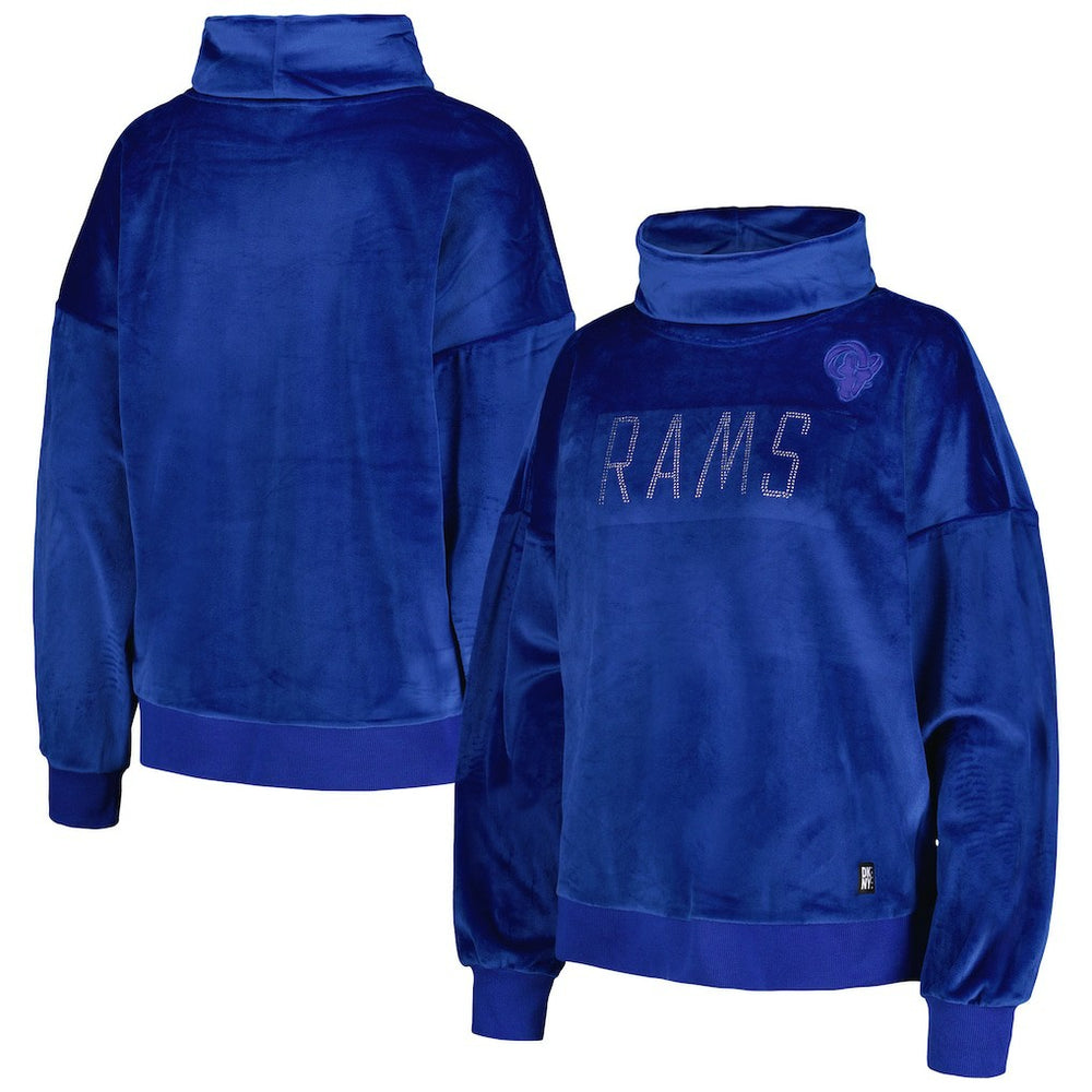 Los Angeles Rams DKNY Sport Women's Deliliah Rhinestone Funnel Neck Pullover Sweatshirt - Royal for sale