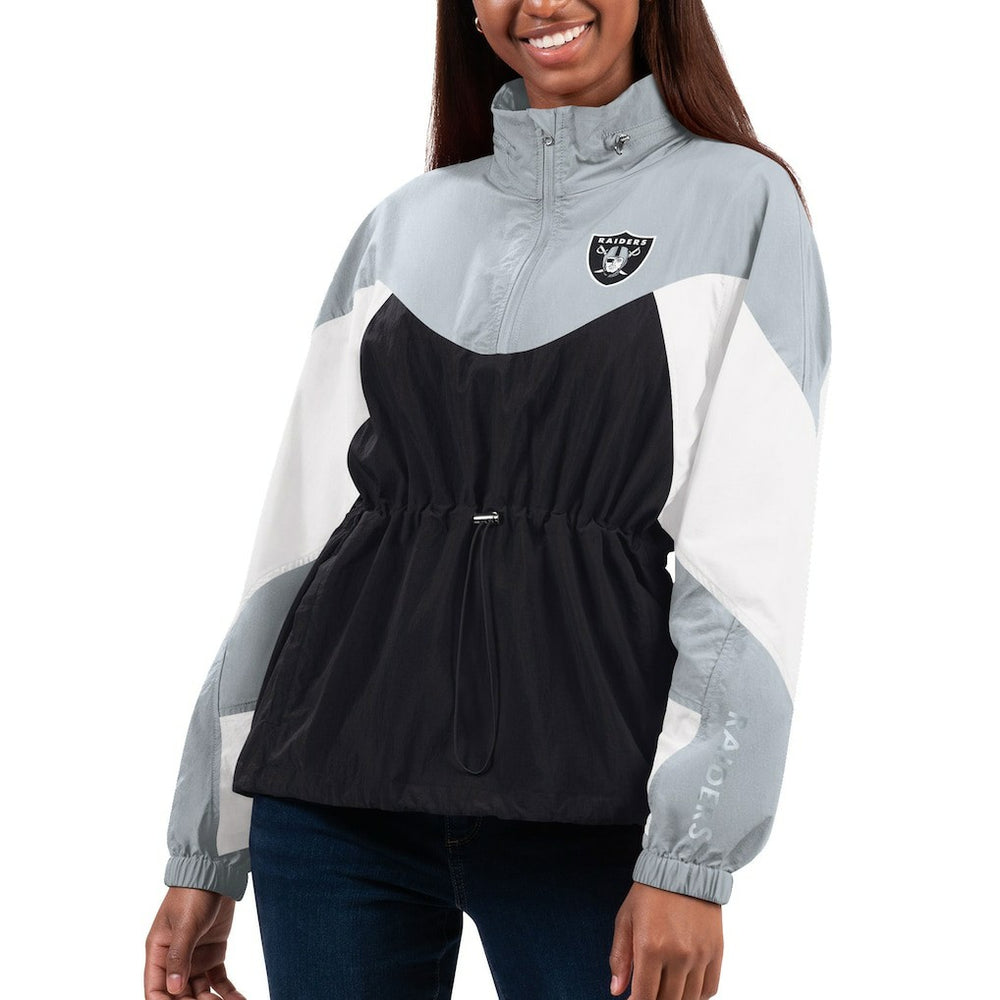 Las Vegas Raiders G-III 4Her by Carl Banks Women's Tie Breaker Lightweight Quarter-Zip Jacket - Black/Silver cheap