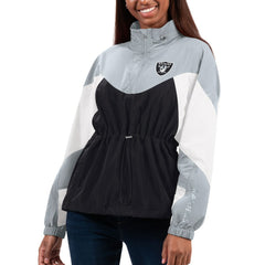 Las Vegas Raiders G-III 4Her by Carl Banks Women's Tie Breaker Lightweight Quarter-Zip Jacket - Black/Silver cheap