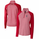 Cleveland Guardians Cutter & Buck Women's DryTec Forge Tonal Stripe Half-Zip Top - Red