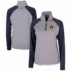 Milwaukee Brewers Cutter & Buck Women's DryTec Forge Tonal Stripe Half-Zip Top - Navy