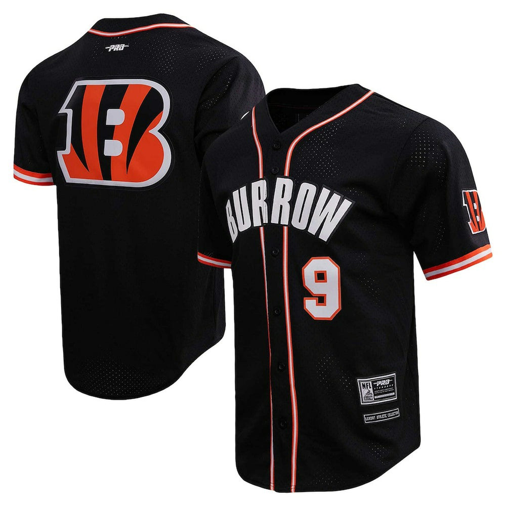 Joe Burrow Cincinnati Bengals Pro Standard Mesh Baseball Button-Up T-Shirt - Black on sale