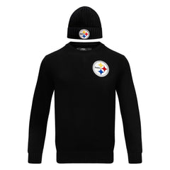 Pittsburgh Steelers Pro Standard Crewneck Pullover Sweater & Cuffed Knit Hat Box Gift Set - Black sale