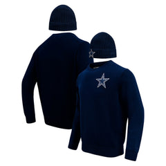 Dallas Cowboys Pro Standard Crewneck Pullover Sweater & Cuffed Knit Hat Box Gift Set - Navy on sale
