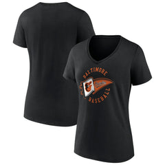 Baltimore Orioles Women's Hometown Baltimore Pennant V-Neck T-Shirt - Black