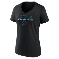 Miami Marlins Women's Hometown Baseball 305 V-Neck T-Shirt - Black