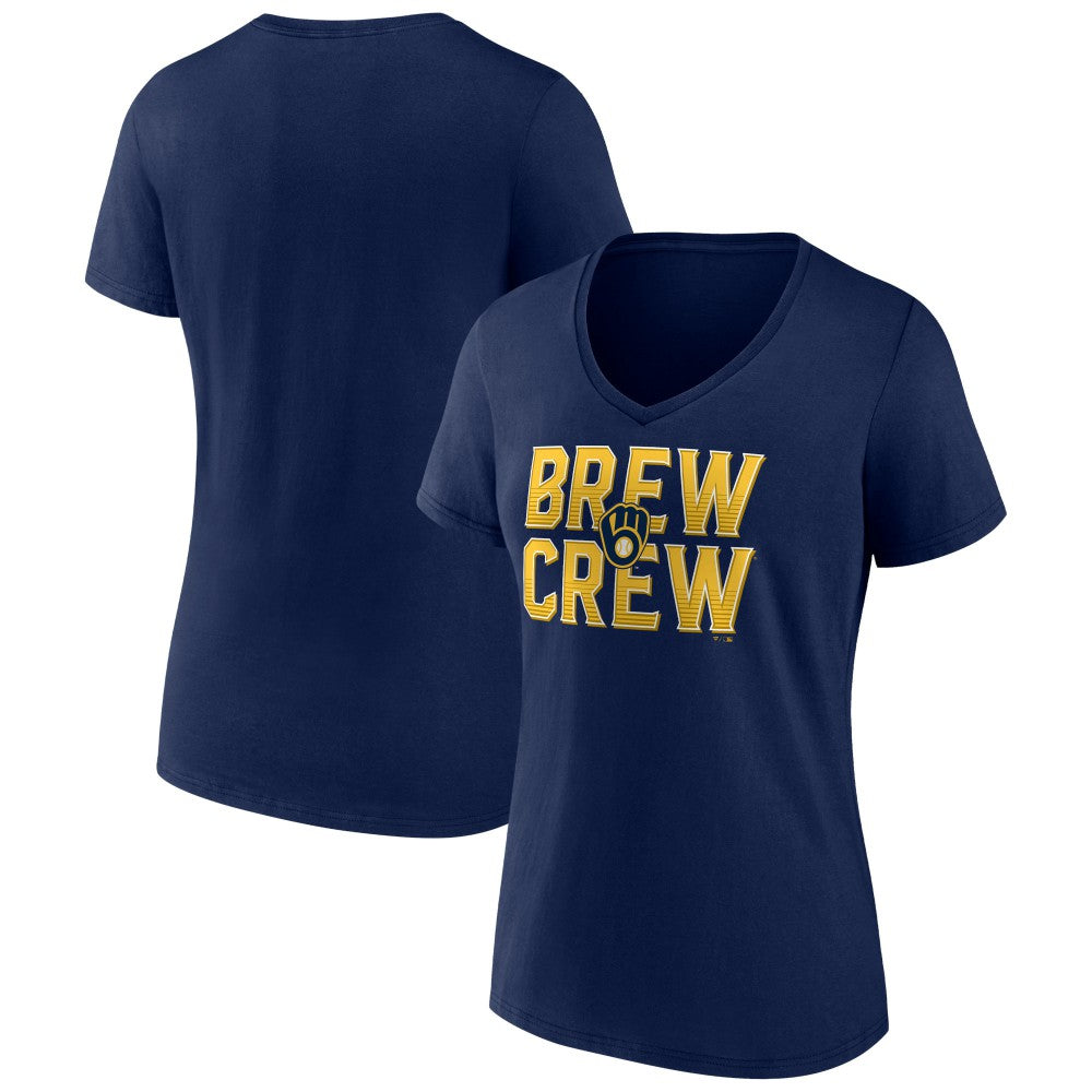 Milwaukee Brewers Women's Hometown Brew Crew Fancy V-Neck T-Shirt - Navy