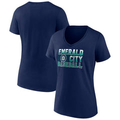 Seattle Mariners Women's Hometown Emerald Baseball V-Neck T-Shirt - Navy