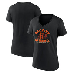 San Francisco Giants Women's Hometown Bay City Baseball V-Neck T-Shirt - Black