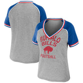 Buffalo Bills WEAR by Erin Andrews Women's Cropped Raglan Throwback V-Neck T-Shirt - Heather Gray online