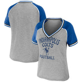 Indianapolis Colts WEAR by Erin Andrews Women's Cropped Raglan Throwback V-Neck T-Shirt - Heather Gray online