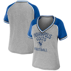 Indianapolis Colts WEAR by Erin Andrews Women's Cropped Raglan Throwback V-Neck T-Shirt - Heather Gray online