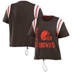 Cleveland Browns WEAR by Erin Andrews Women's Cinched Colorblock T-Shirt - Brown outlet