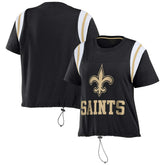 New Orleans Saints WEAR by Erin Andrews Women's Cinched Colorblock T-Shirt - Black for sale