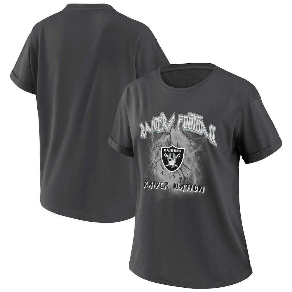 Las Vegas Raiders WEAR by Erin Andrews Women's Boyfriend T-Shirt - Charcoal on sale