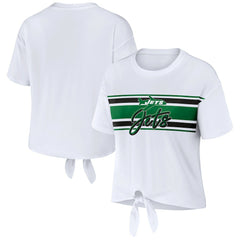 New York Jets WEAR by Erin Andrews Women's Front Tie Retro T-Shirt - White outlet