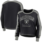 Las Vegas Raiders WEAR by Erin Andrews Women's Color Block Modest Crop Long Sleeve T-Shirt - Black/Silver outlet