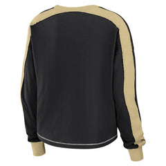 New Orleans Saints WEAR by Erin Andrews Women's Color Block Modest Crop Long Sleeve T-Shirt - Black/Gold cheap