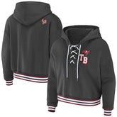 Tampa Bay Buccaneers WEAR by Erin Andrews Women's Lace-Up Pullover Hoodie - Pewter for sale