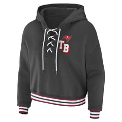 Tampa Bay Buccaneers WEAR by Erin Andrews Women's Lace-Up Pullover Hoodie - Pewter for sale