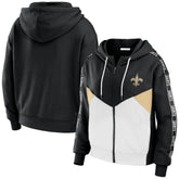 New Orleans Saints WEAR by Erin Andrews Women's Color Block Light Weight Modest Crop Full-Zip Hoodie - Black/White cheap